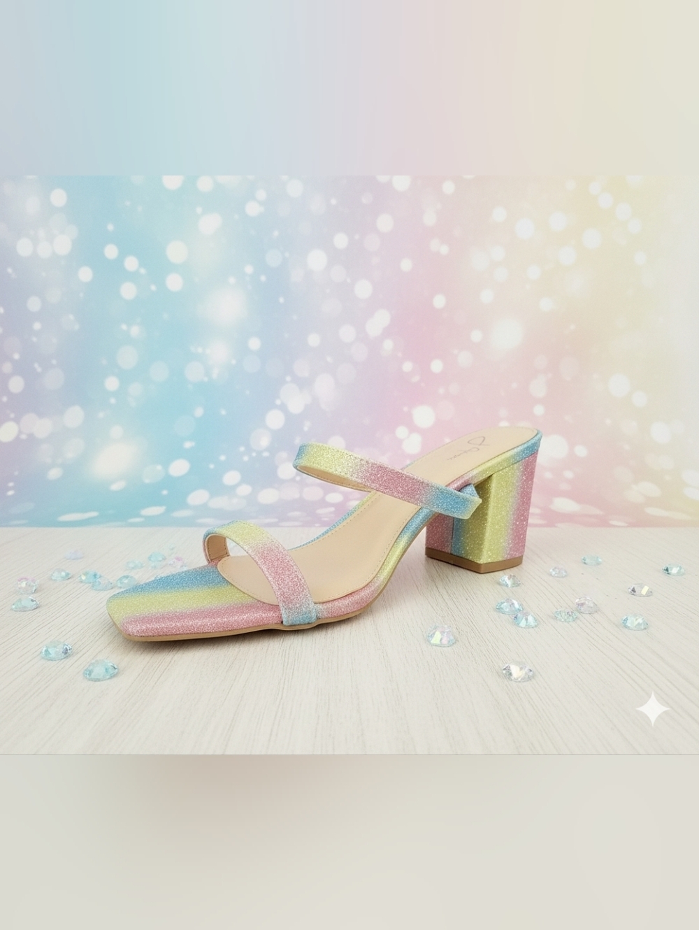 Stormi By J. Adams-Pastel Rainbow Glitter Block Heel Sandal